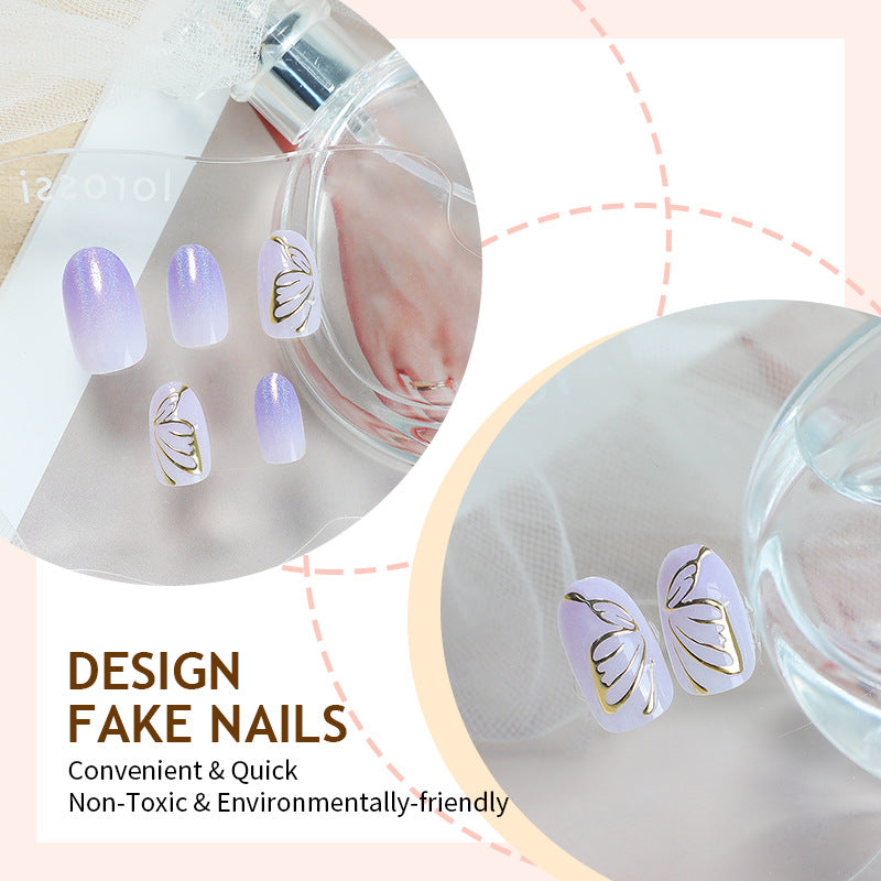 Colorful Gradient Cat's Eye 3D Butterfly Nail Stickers - Gold Accents