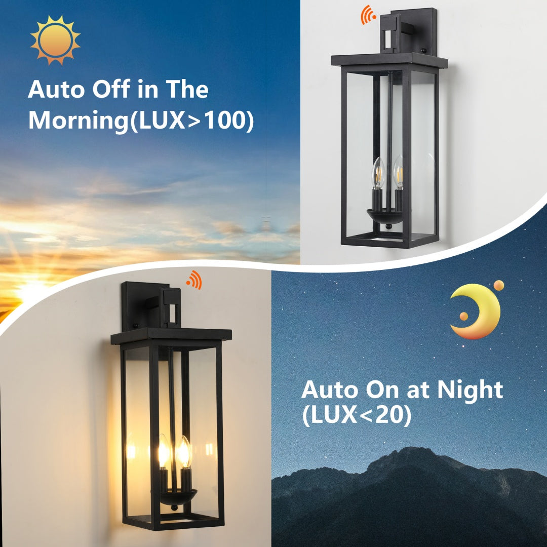 Outdoor Wall Lantern with Dusk to Dawn Sensor - Matte Black