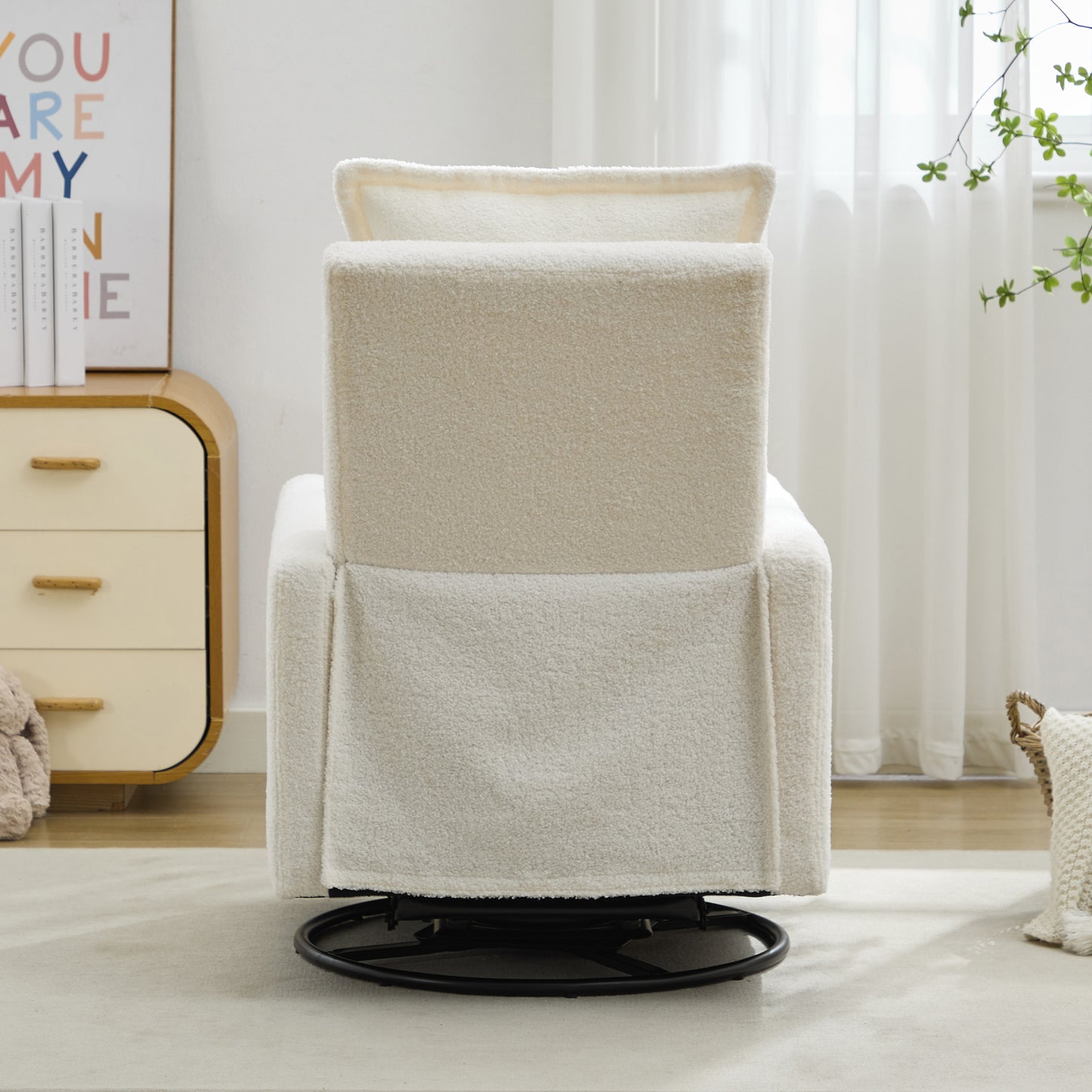 Swivel Rocker Recliner Chair - Teddy Fleece in White