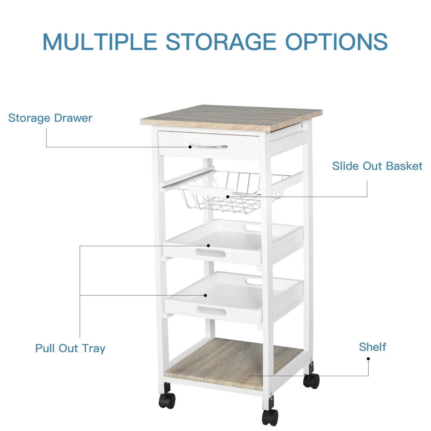 Rolling Kitchen Cart with Storage - White Utility Island