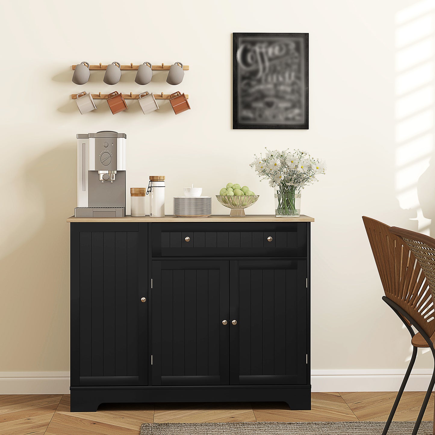41" Modern Sideboard Cabinet with 3 Doors & Adjustable Shelf - Black