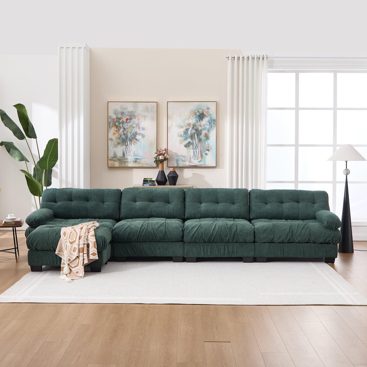 Modular Sectional Sofa - L Shaped Cloud Couch with 6 Pillows, Green