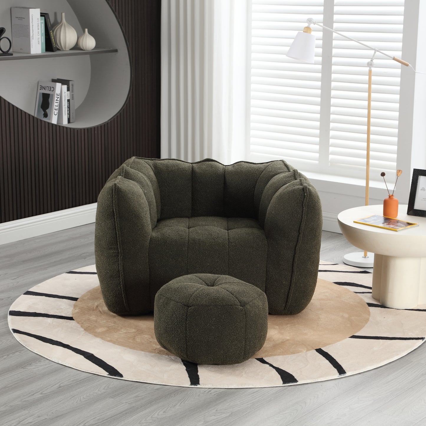 Soft Olive Green Bean Bag Chair with Foam Filler for Adults