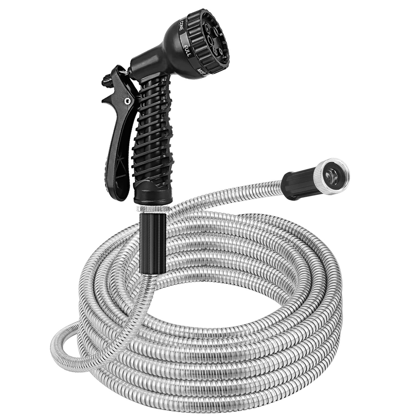 Heavy Duty Stainless Steel Garden Hose with 7-Pattern Nozzle - Flexible & Puncture Resistant