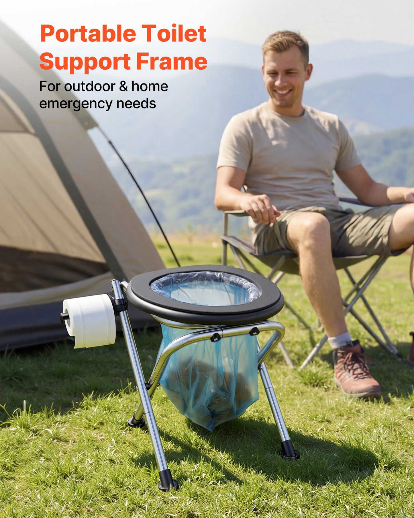 Portable Camping Toilet with Steel Frame & Soft Seat — Supports 350 lbs, Foldable for Travel & Outdoor Use