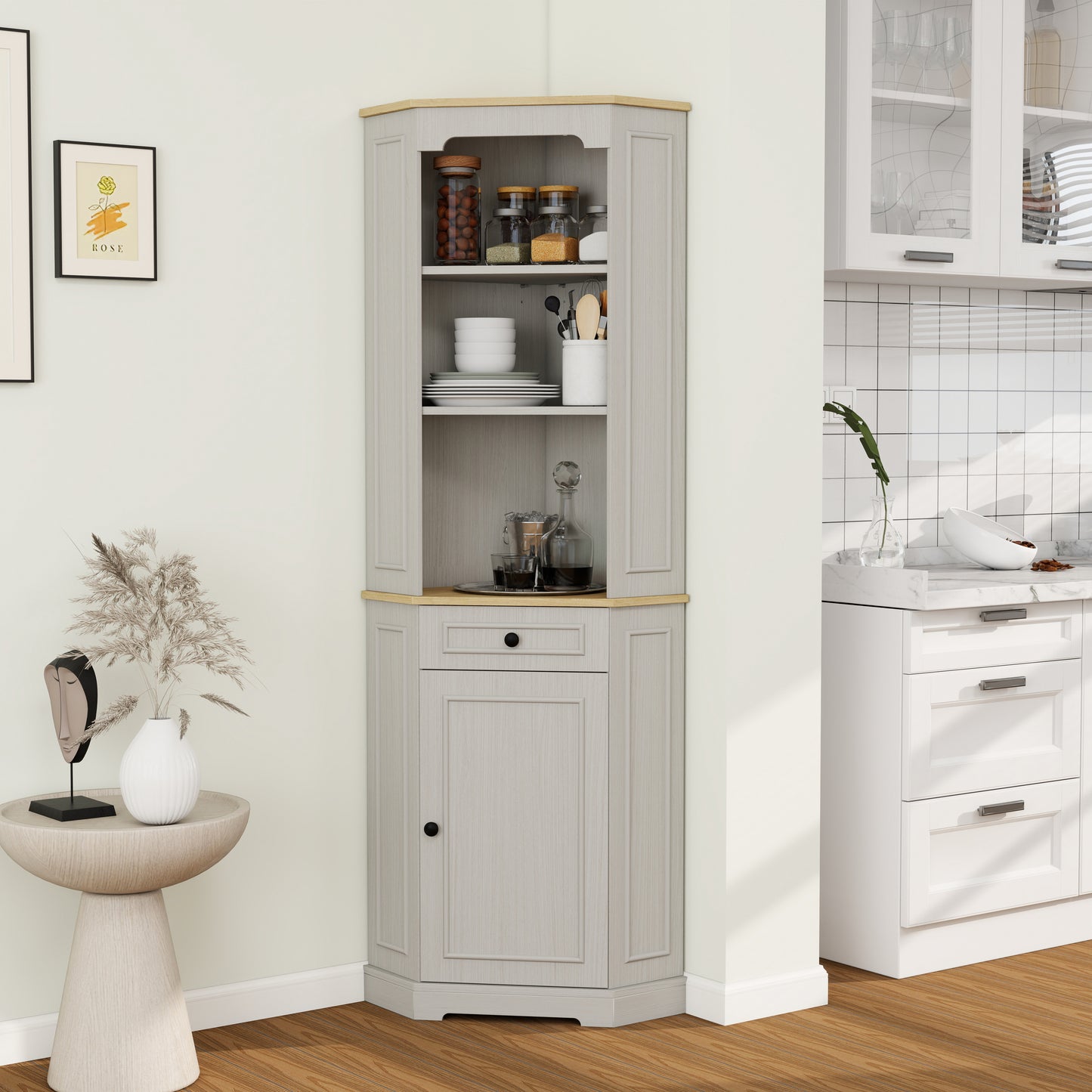 68 Tall Corner Cabinet, Freestanding Storage Cabinet With 1 Door,