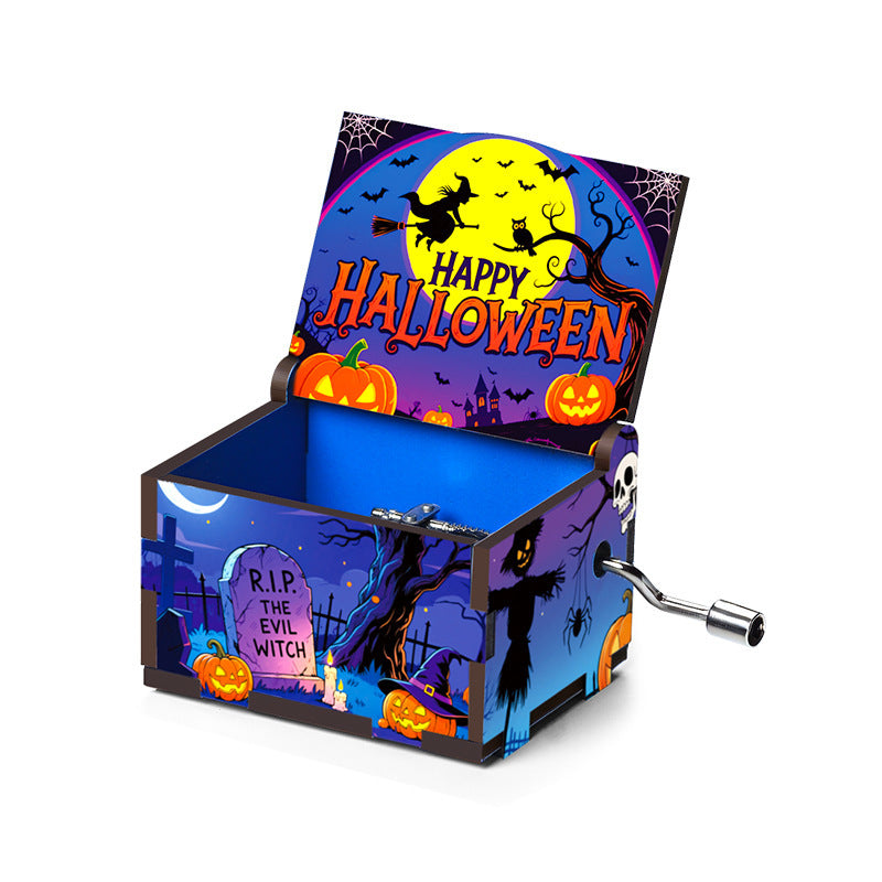 Halloween Wooden Music Box with Spooky Style - Holiday Gift Decor