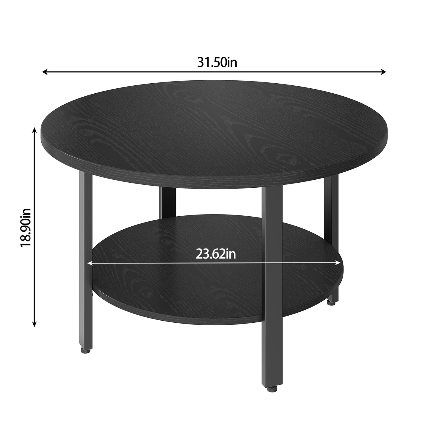 Round Coffee Table with 2 Tiers and Storage - Black