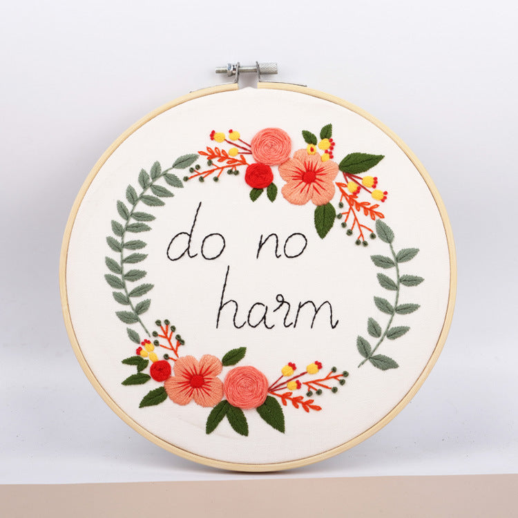 DIY Embroidery Kit Fabric Flower and Grass Letter Sewing Set - Home Crafts