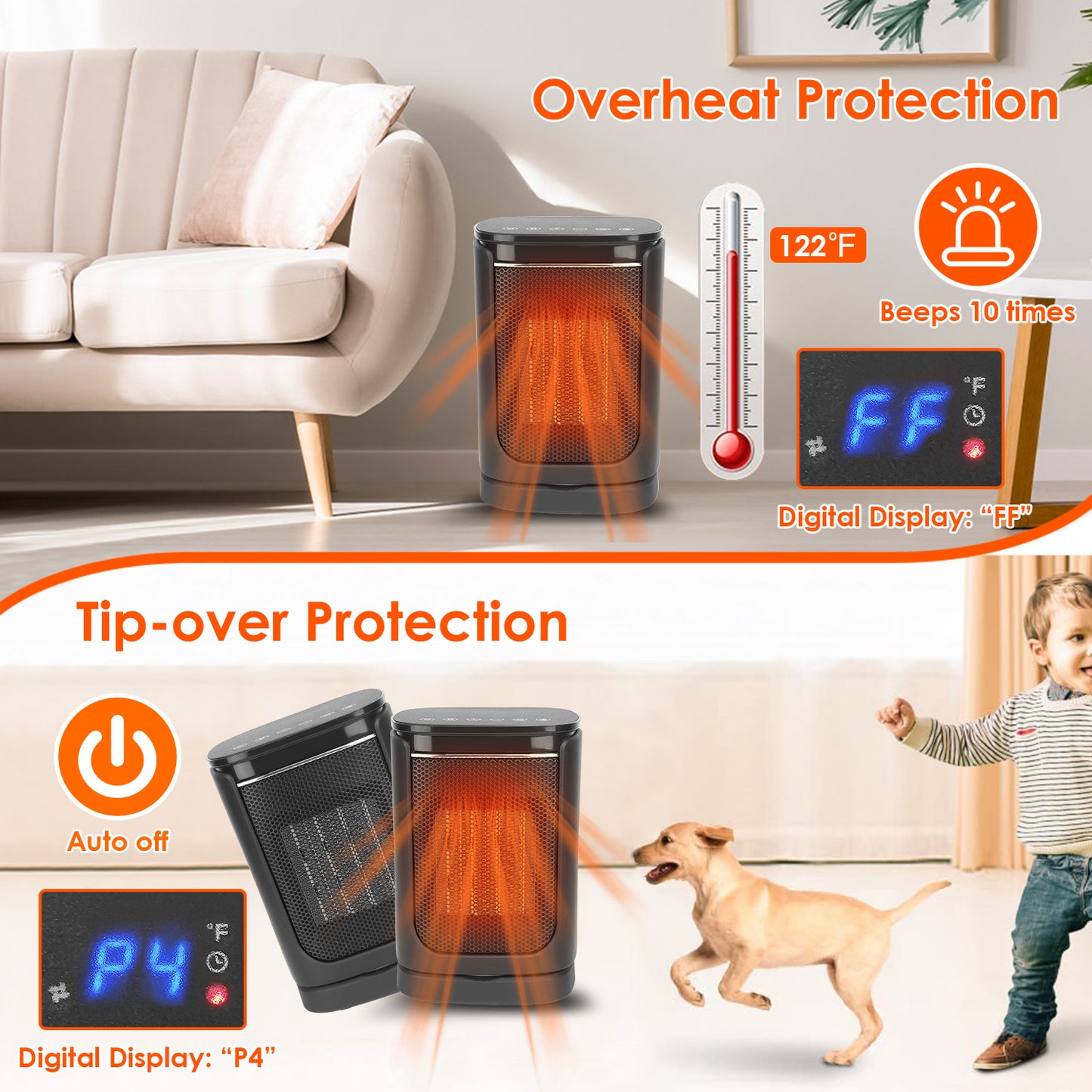 1500W Oscillating Ceramic Space Heater with Remote - Indoor Home & Office Heating