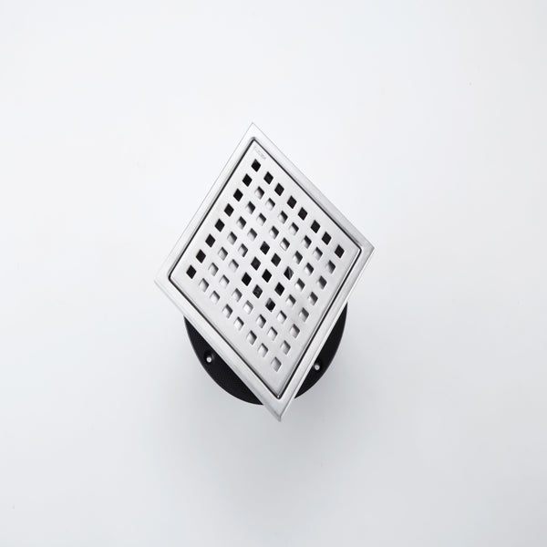 6 Inch Square Shower Drain with Removable Grate - Stainless Steel, Brushed Nickel