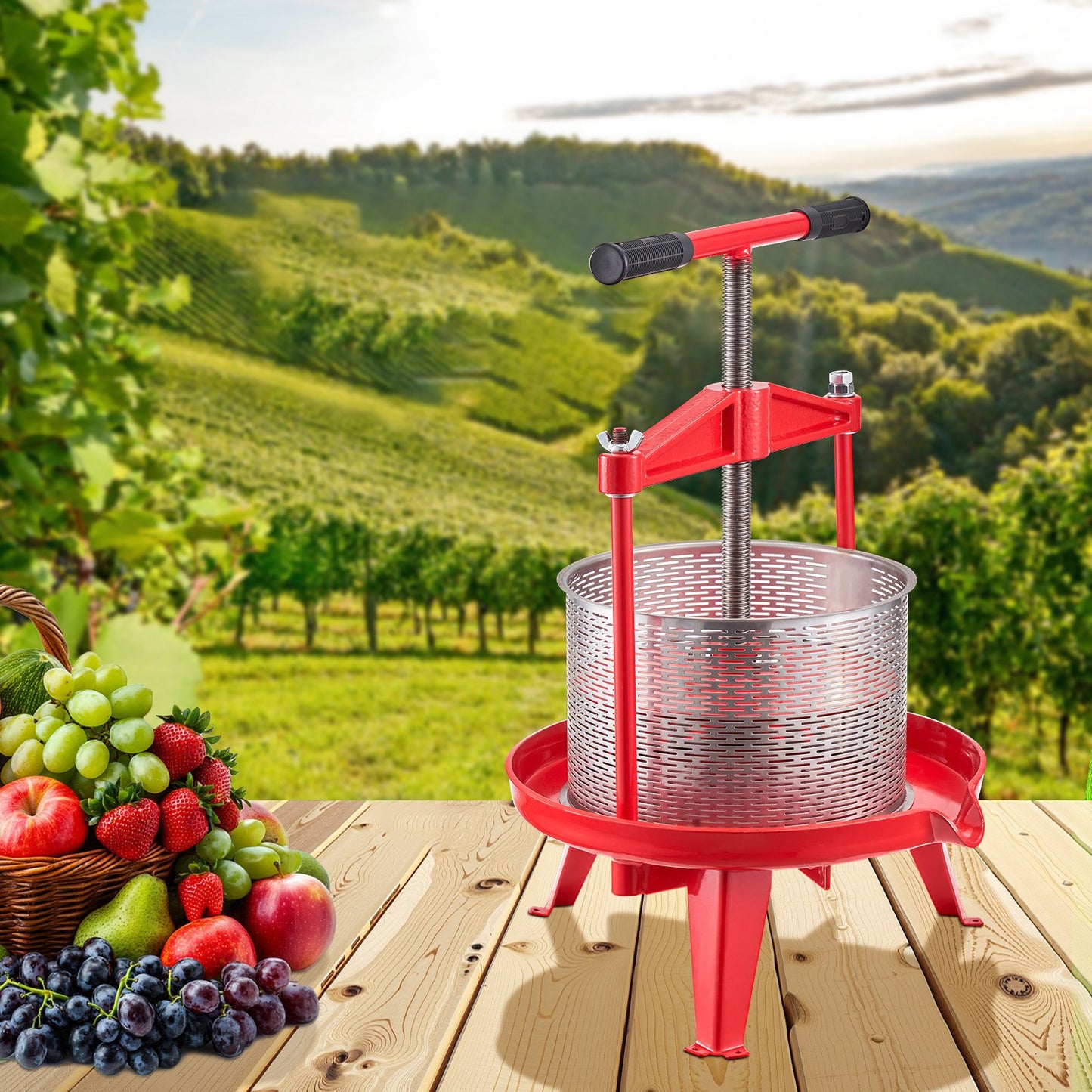 Manual Fruit Wine Press - 2.38 Gallon Stainless Steel Juicer