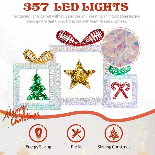 Set of 3 Lighted Iridescent Gift Box Decorations - 357 LED