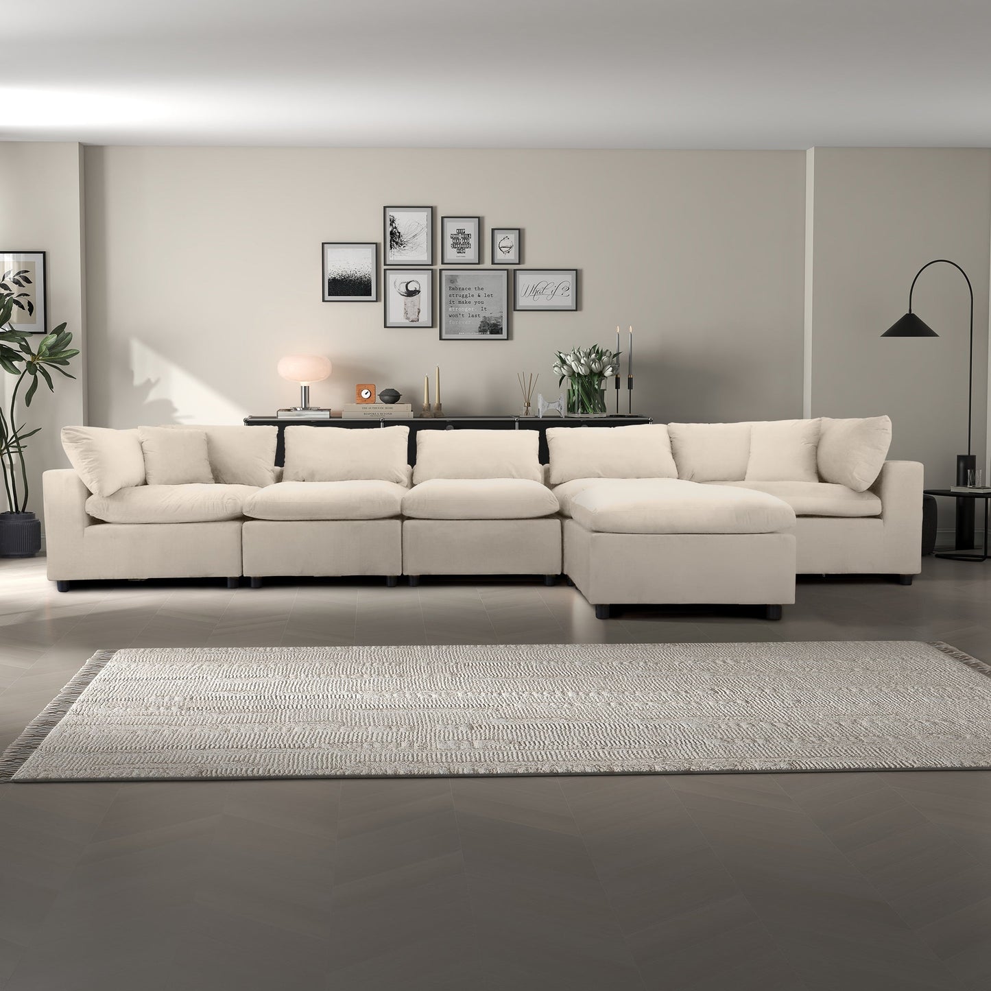 Ivory Velvet Modular Sectional Sofa - Seats 6
