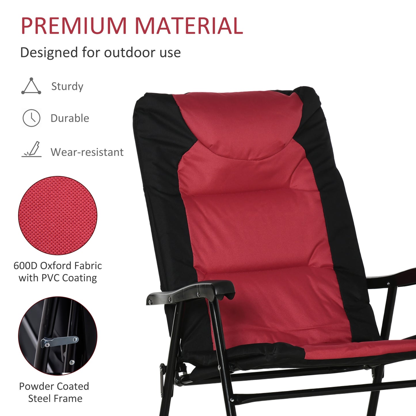 2-Piece Outdoor Patio Furniture Set with Folding Rocking Chairs - Red