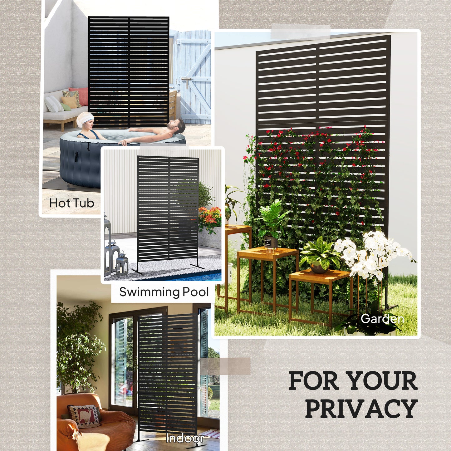 Outdoor Privacy Screen with Trellis, 78" H x 48" W, Black
