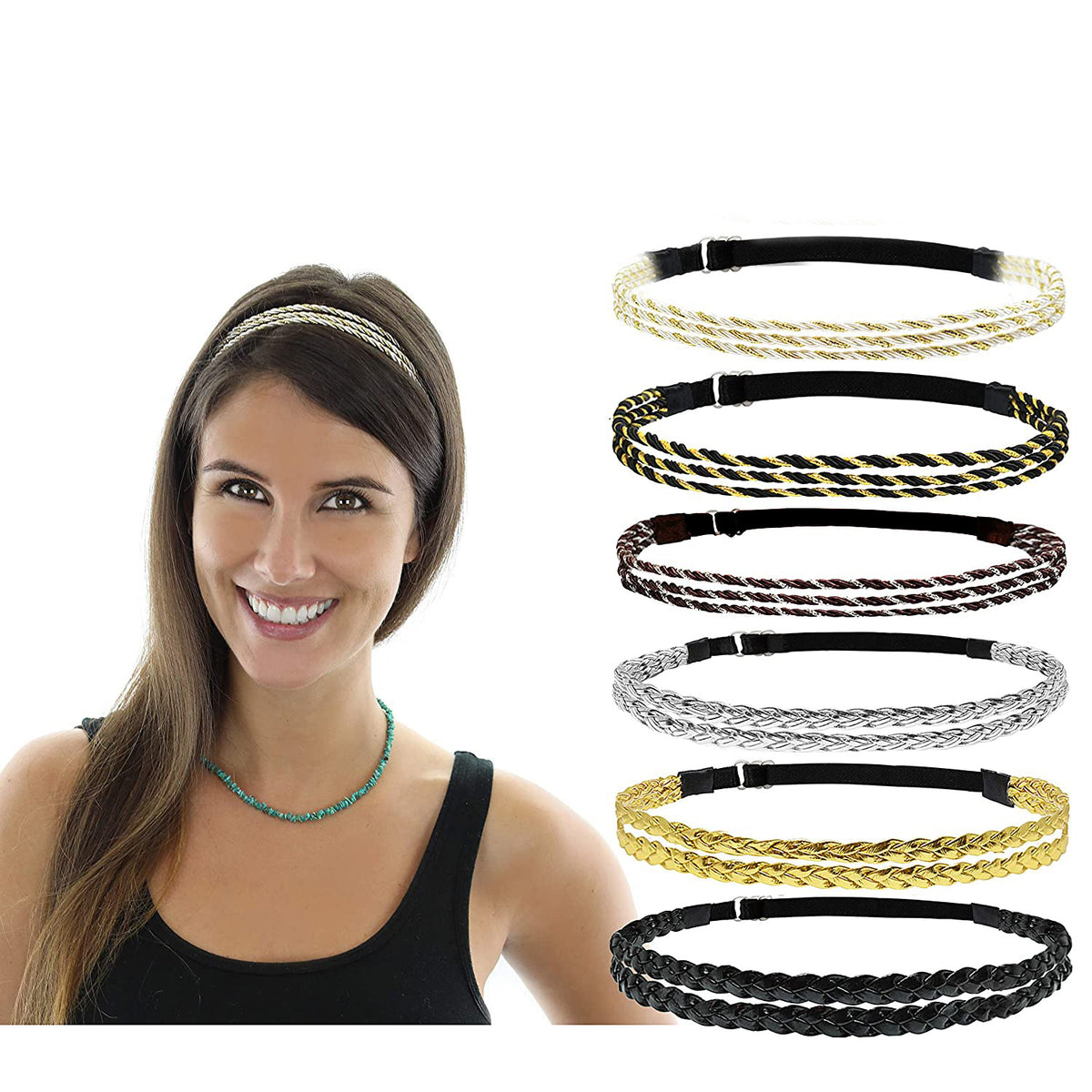 Adjustable Elastic Woven Headband with Twisted Design for Unisex Hair Styles