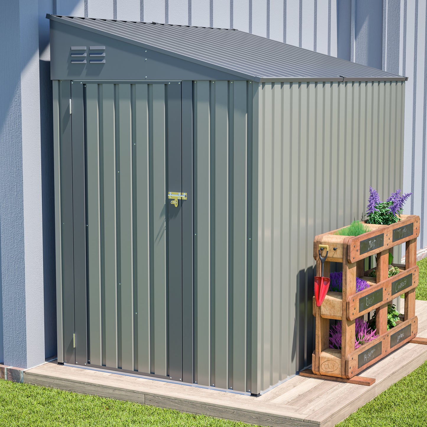 4x7 Foot Lean-To Shed - Heavy-Duty Steel Outdoor Storage