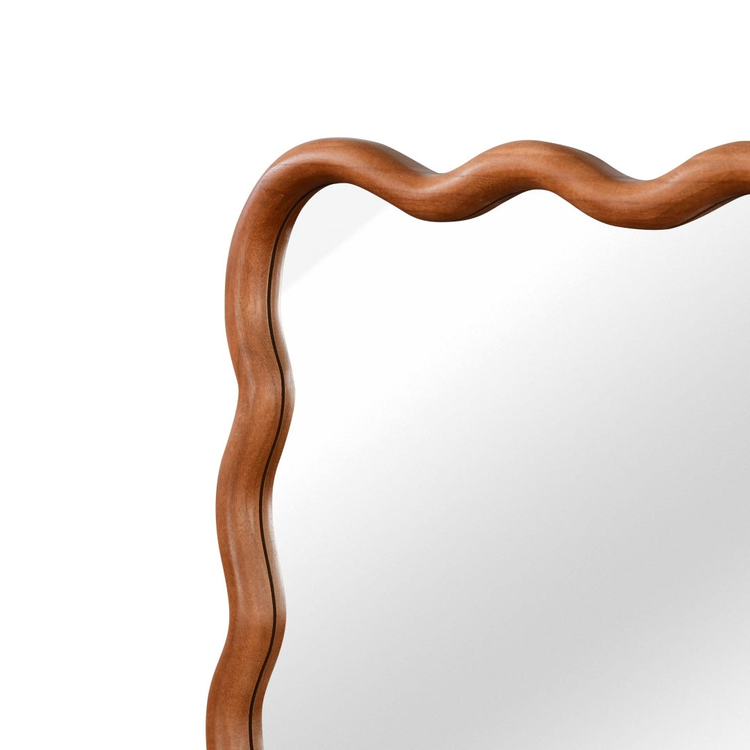Wavy Rectangle Solid Wood Frame Decorative Mirror - Yellowish Brown 20x30