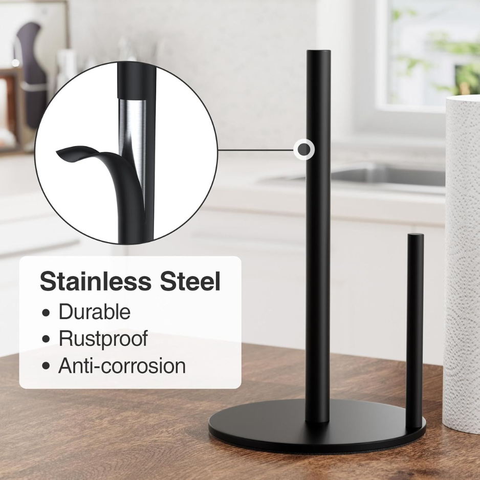 Premium Black Stainless Steel Paper Towel Holder with Weighted Base