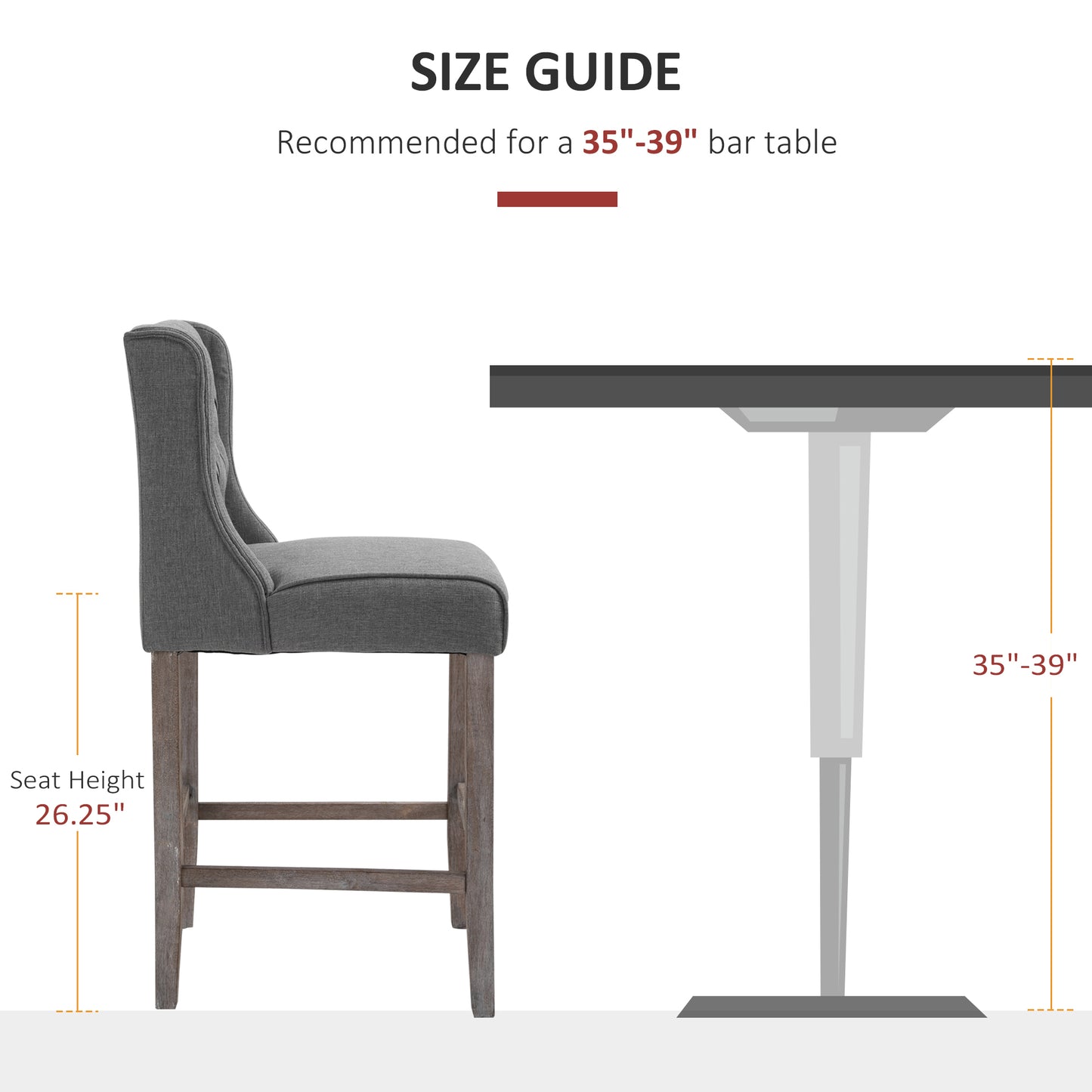 26.25" Counter Height Bar Stools, Tufted Wingback Armless Upholstered