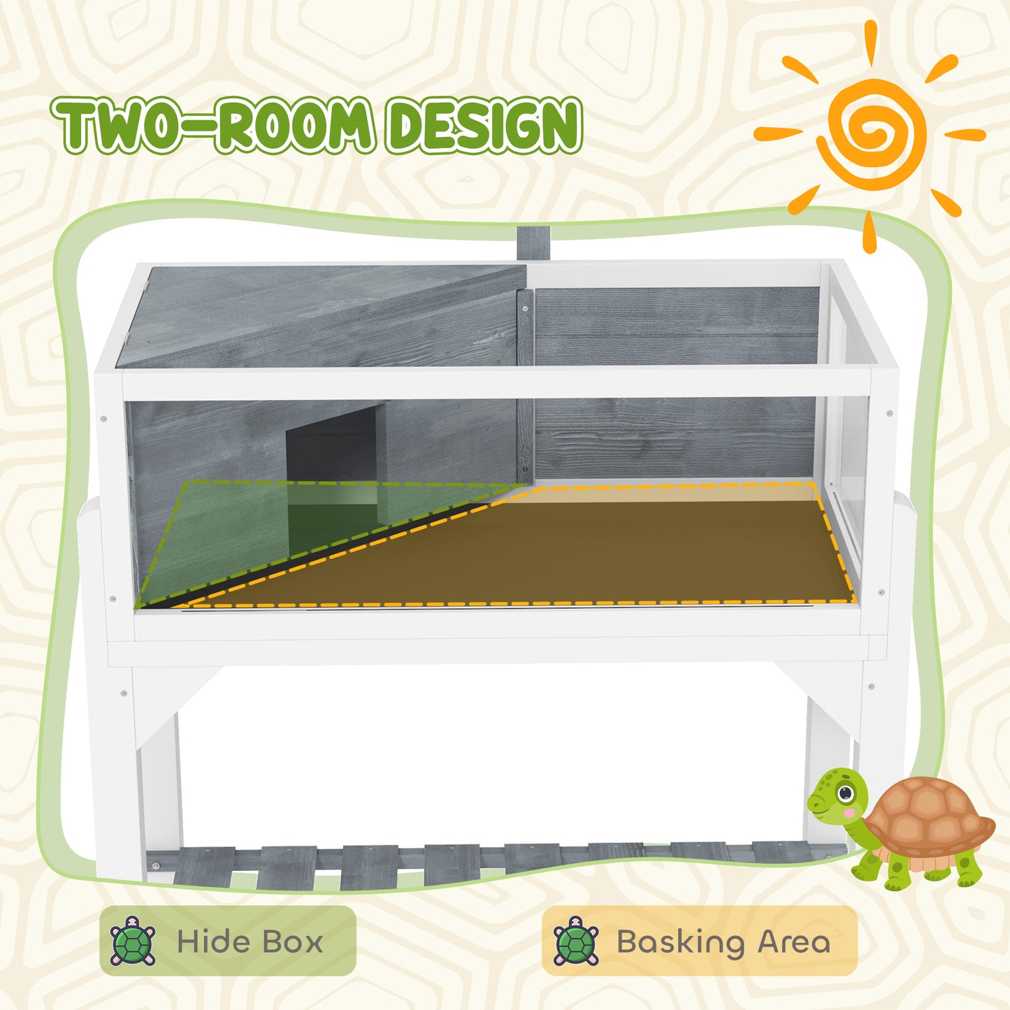 Wooden Tortoise Habitat with Storage Shelf and Windows - Gray