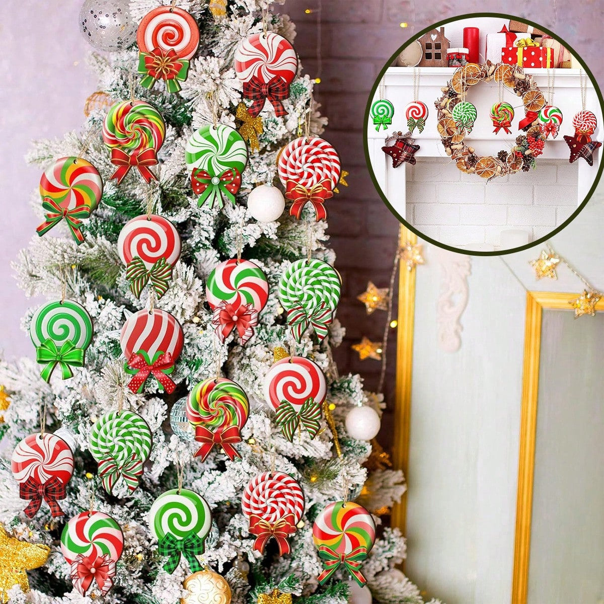 24-Piece Colorful Peppermint Christmas Tree Ornaments Set