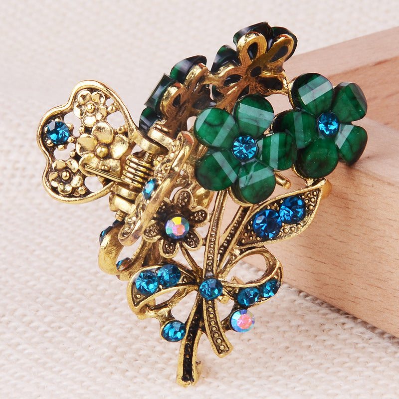 Ponytail Grab Clip Hair Pin Alloy Flower Crystal