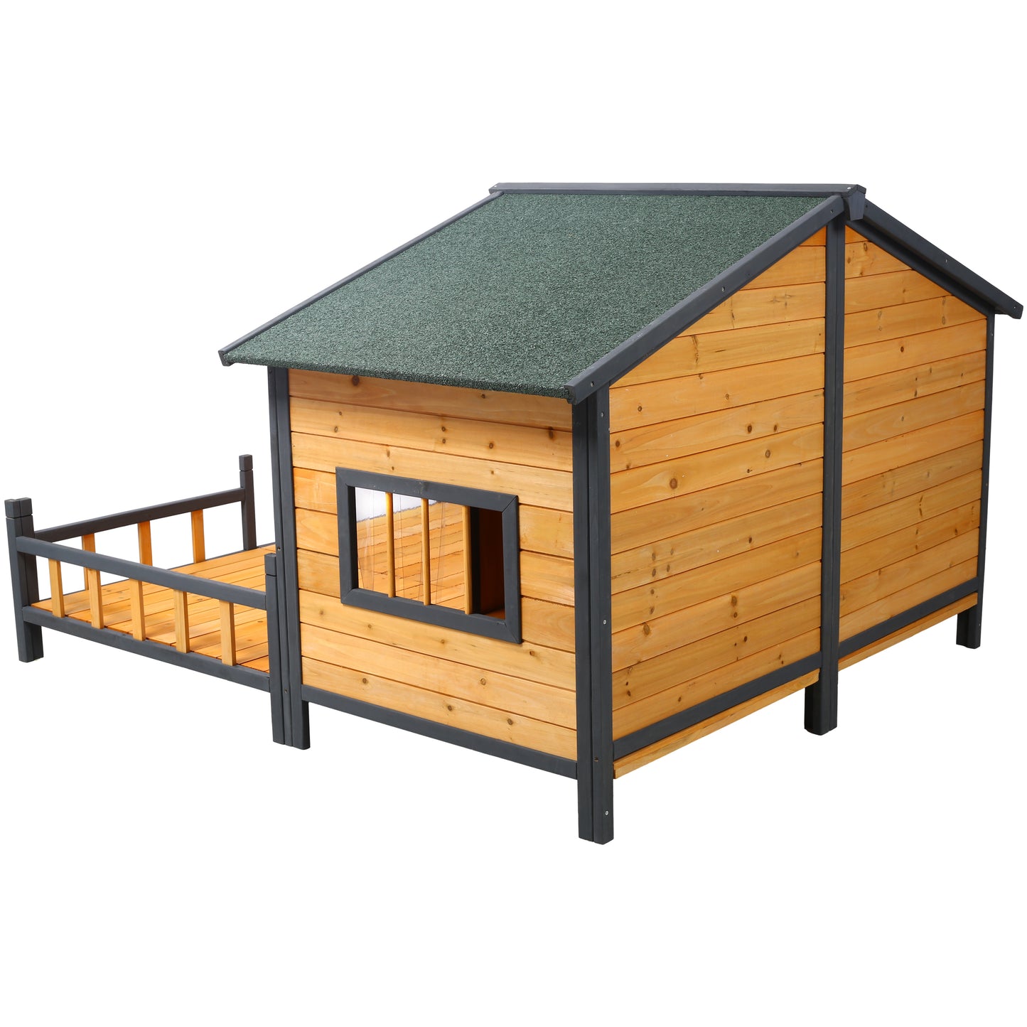 Large Wooden Dog House Outdoor Double Kennel with Porch & Elevated Floor
