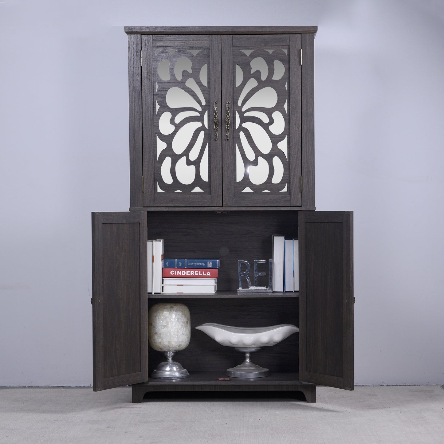 Display Sideboard Buffet With 4 Acrylic Mirrored Doors, Adjustable