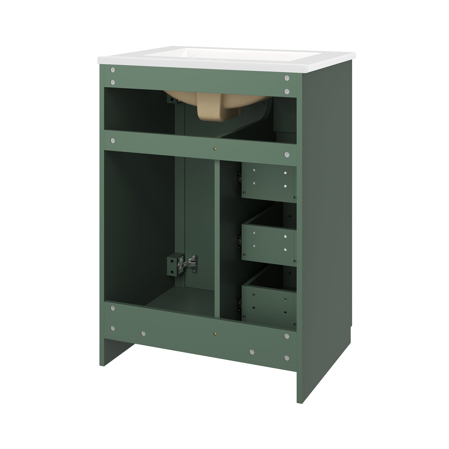 24" Green Bathroom Vanity with Integrated Ceramic Sink & 3 Drawers
