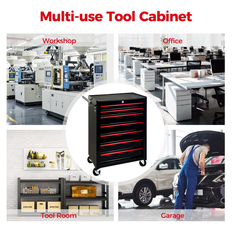 Rolling Tool Chest with 7 Drawers - 20" Steel Storage Cabinet