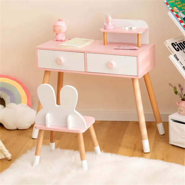 Kids 2-in-1 Vanity Table Set with Detachable Mirror - White