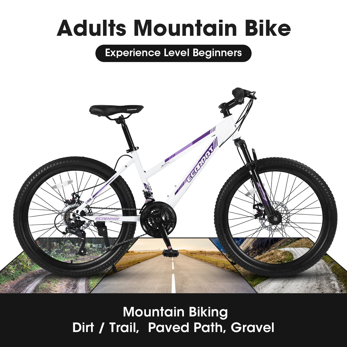 26-Inch Mountain Bike for Girls & Women - Shimano 21 Speeds, Dual Disc Brakes, White
