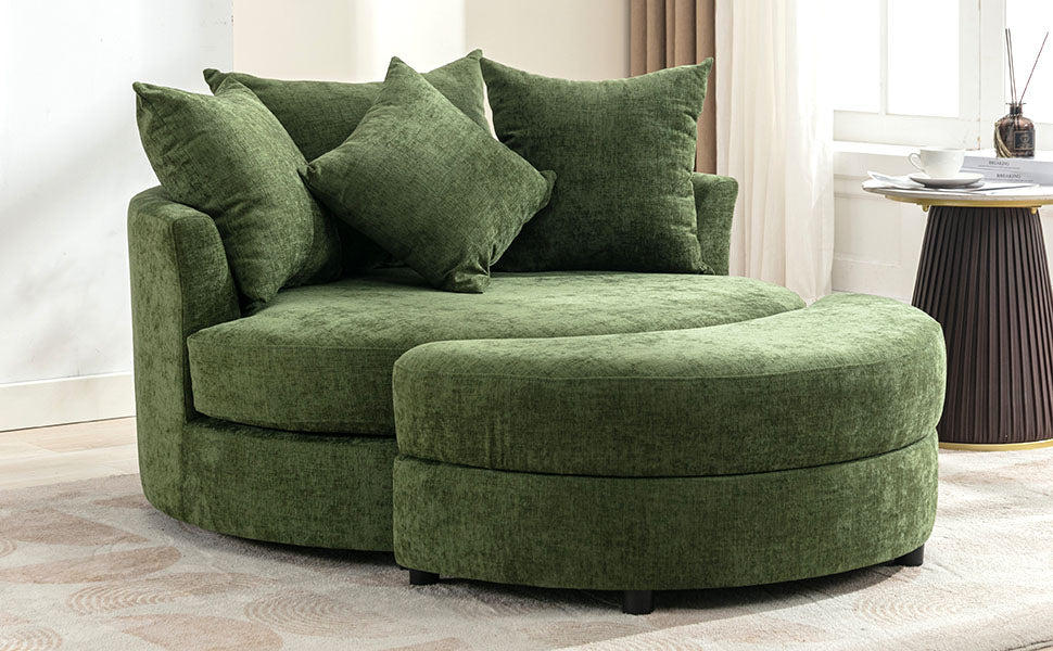 360° Swivel Accent Barrel Chair with Storage Ottoman & 4 Pillows - Green