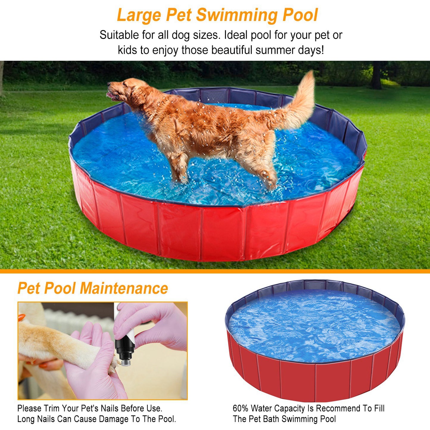 Foldable Pet Swimming Pool for Dogs and Cats - Portable PVC Bathing Tub