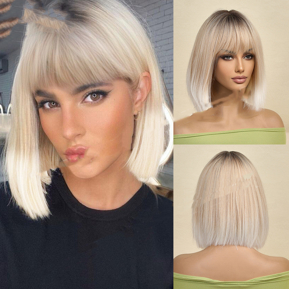 Women's Fashion Bangs Wigs - Rose Net Full Head Set - High Temp Silk