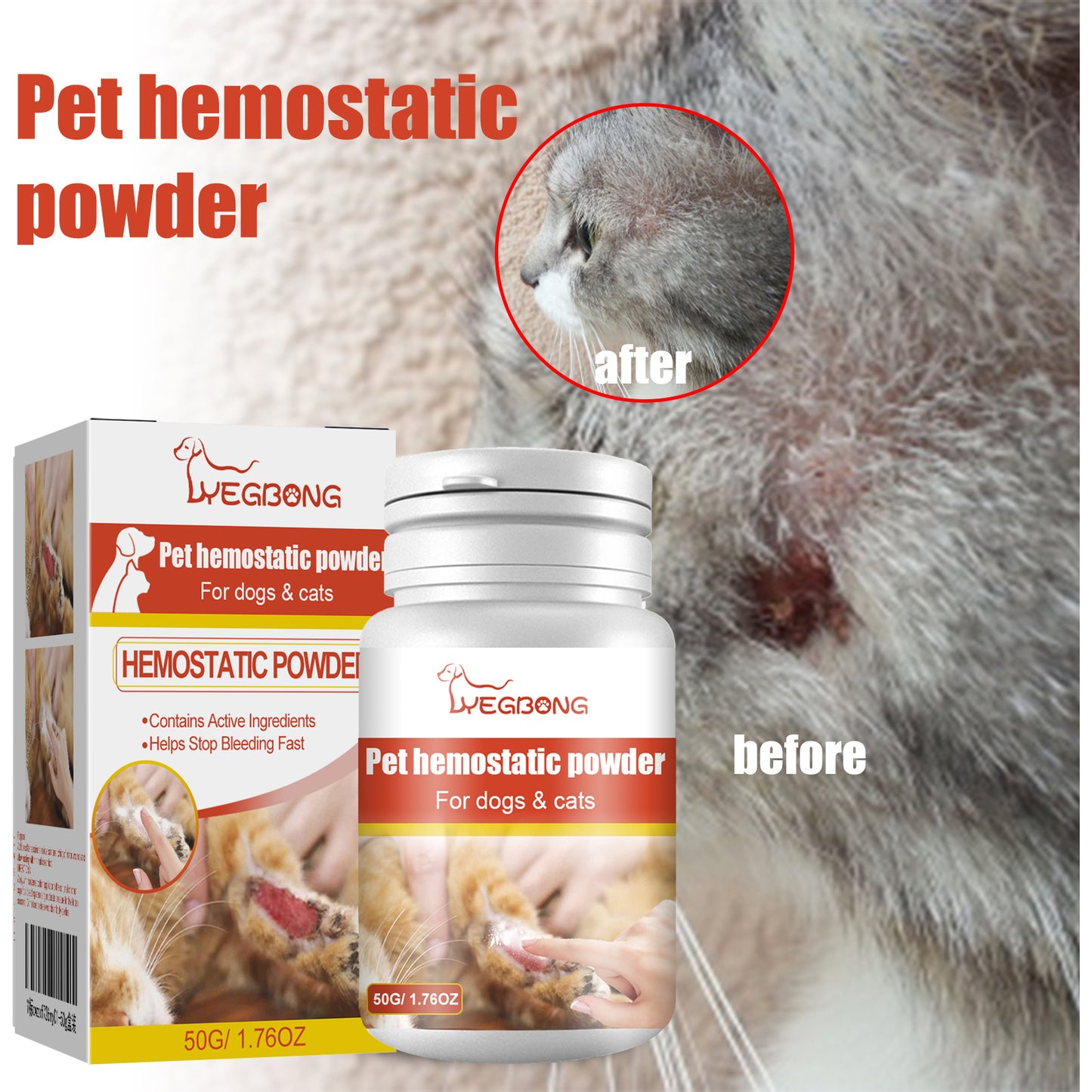 Pet Hemostatic Powder for Dogs and Cats - Fast Bleeding Stop Wound Care 50g