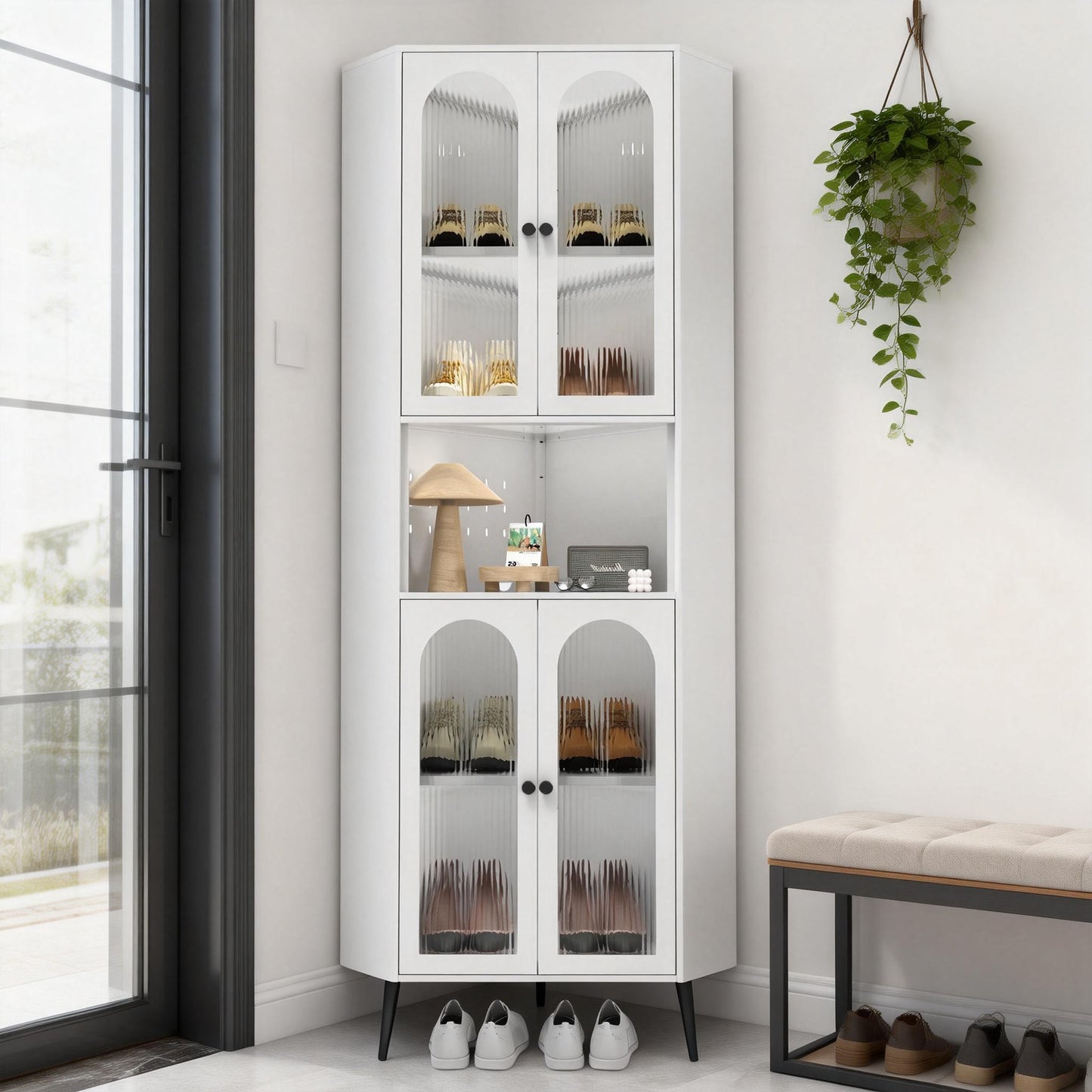 73'' White Metal Corner Storage Cabinet with Adjustable Shelves