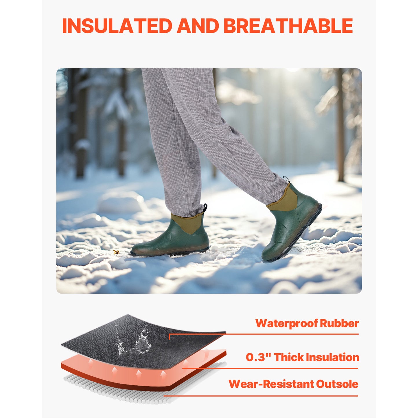 Women's Waterproof Ankle Rain Boots - Anti-Slip Gardening Rubber Boots, Size 11 US