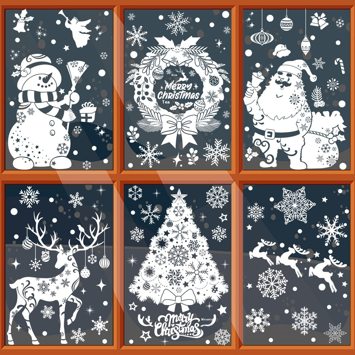 Christmas Window Stickers - Snowman Deer Sled & Holiday Decor Sets