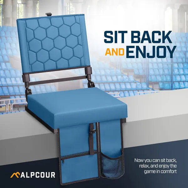 Folding Reclining Stadium Seat with Back Support - Navy Blue