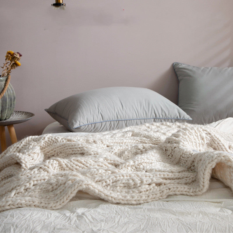 White Wool Throw Blanket 120x150cm - Thick Upholstered Sofa Cover