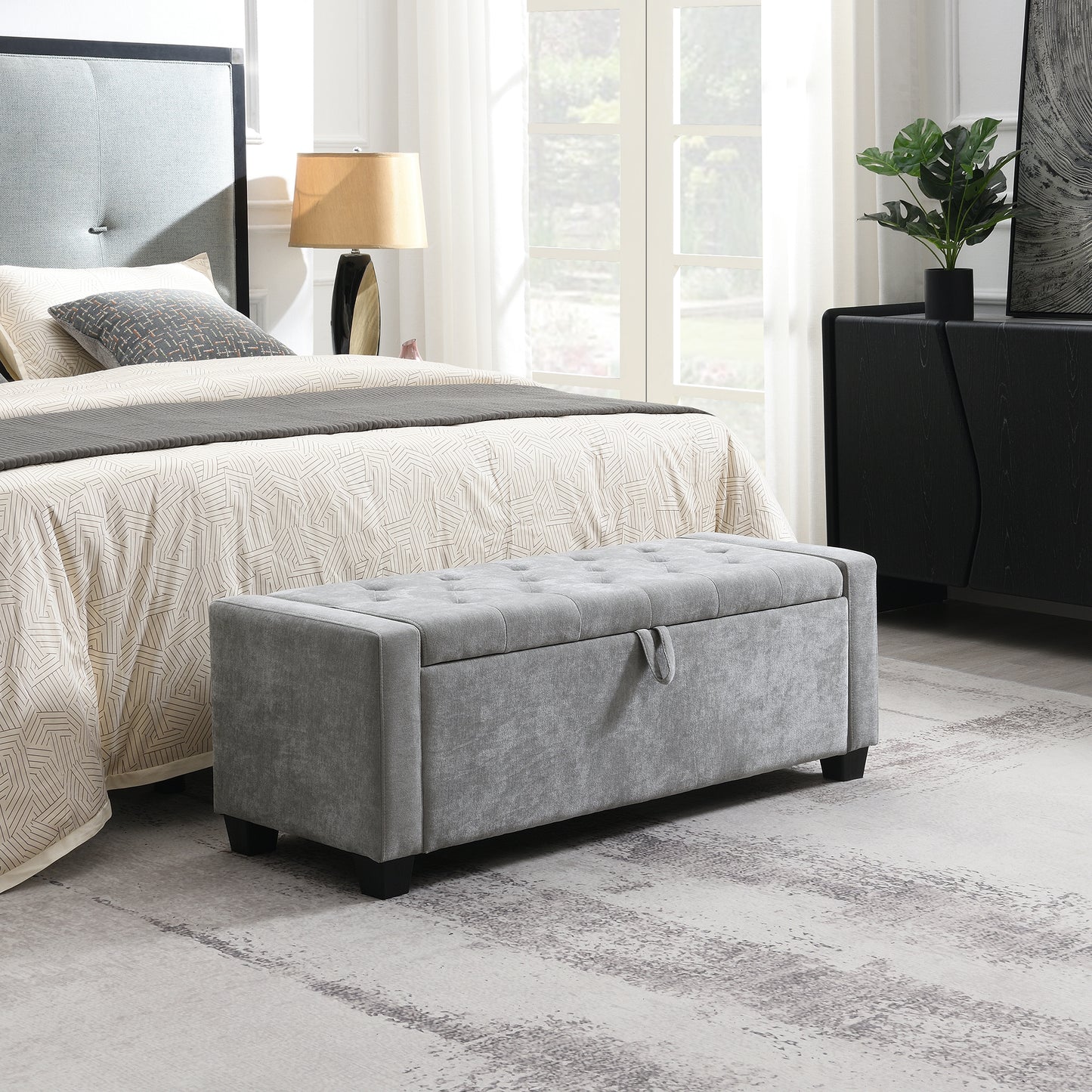 48 Ottoman With Storage, Storage Bench Safety Hinge, Upholstered