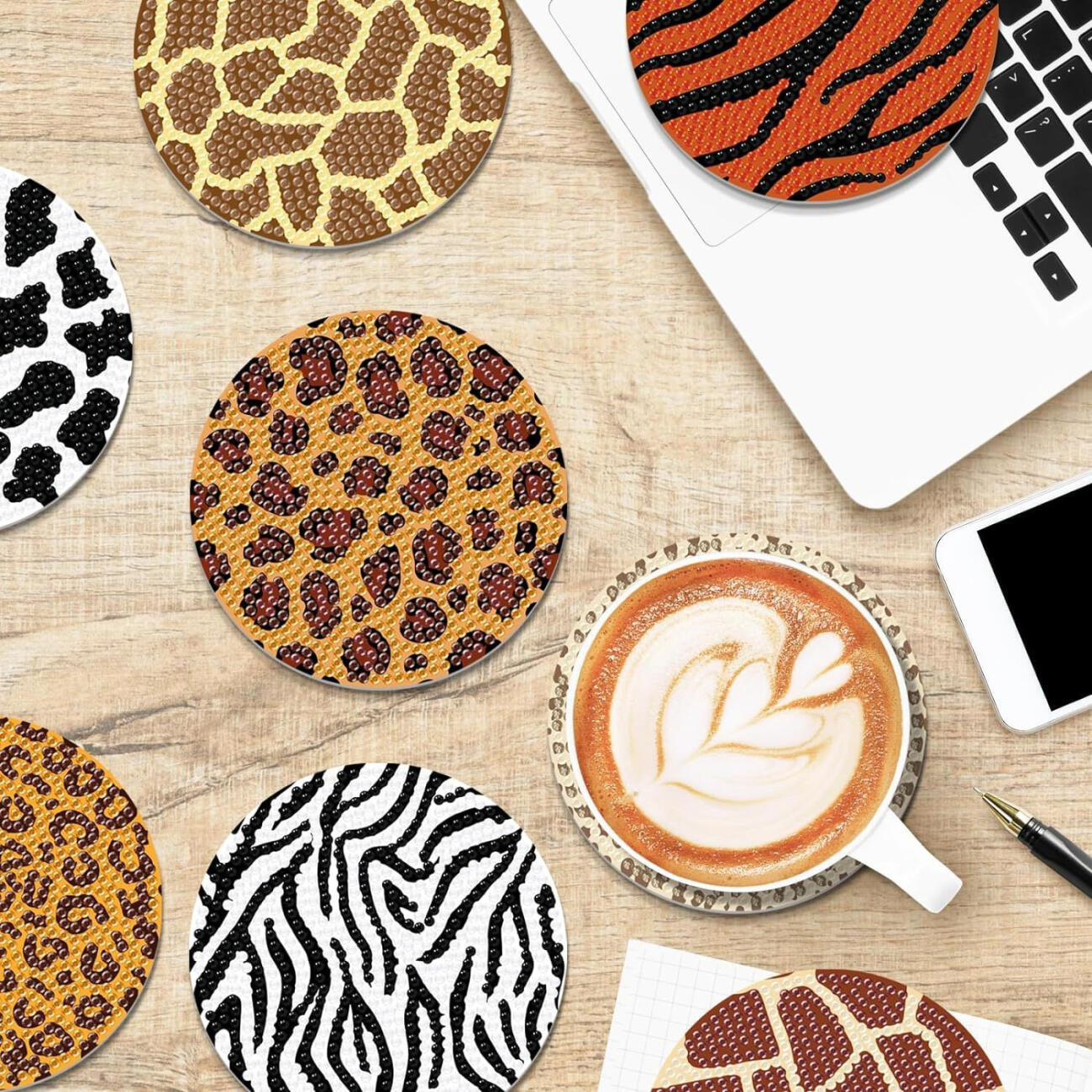 Multicolor Rhinestones Art Coasters - 8 Pcs Set