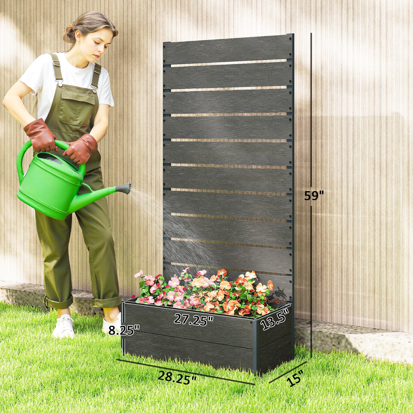 Raised Garden Bed with Trellis for Climbing Plants - Outdoor Planter Box, Gray, 28.25 x 15 x 59 inches