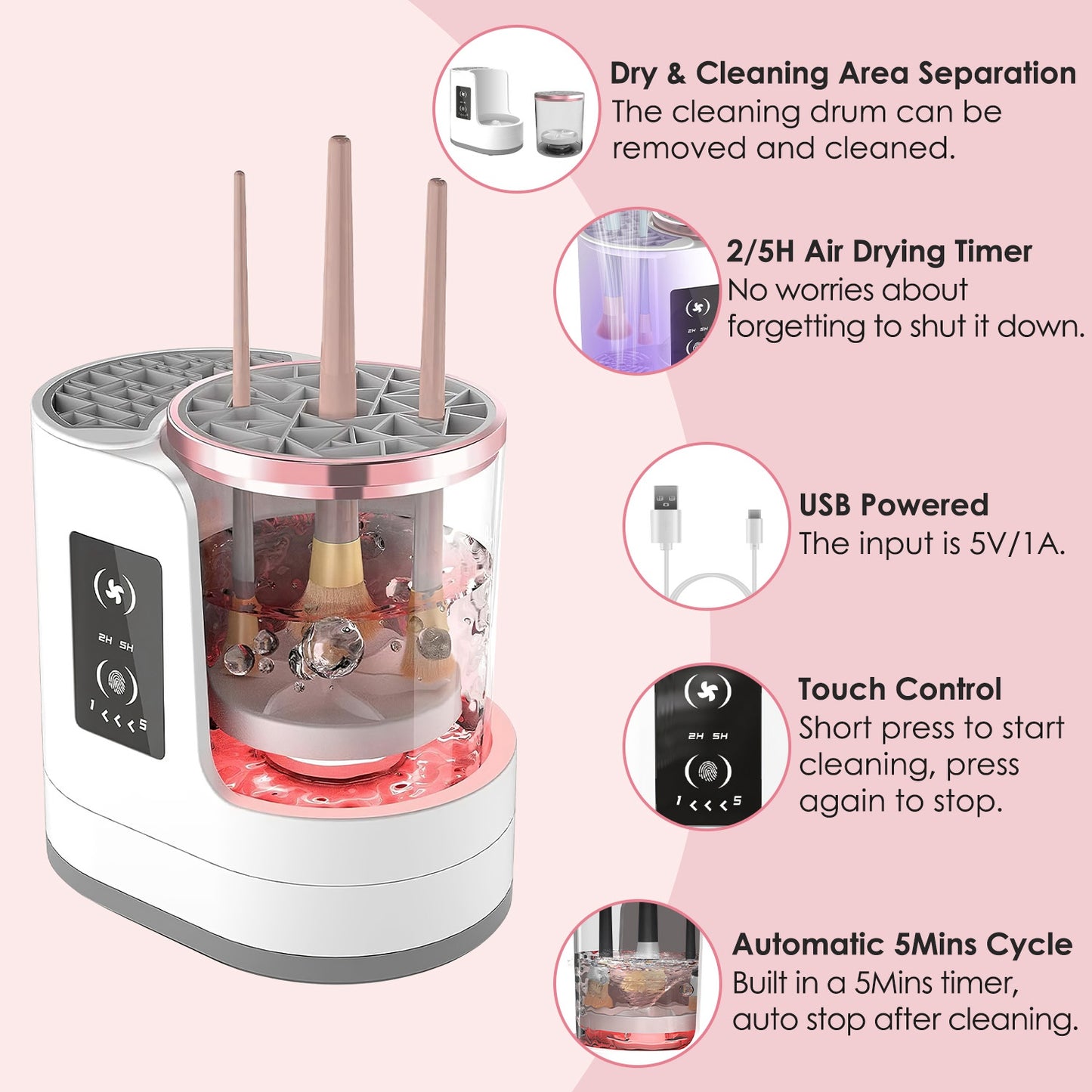 4-in-1 Automatic Electric Makeup Brush Cleaner & Dryer with UV Disinfection