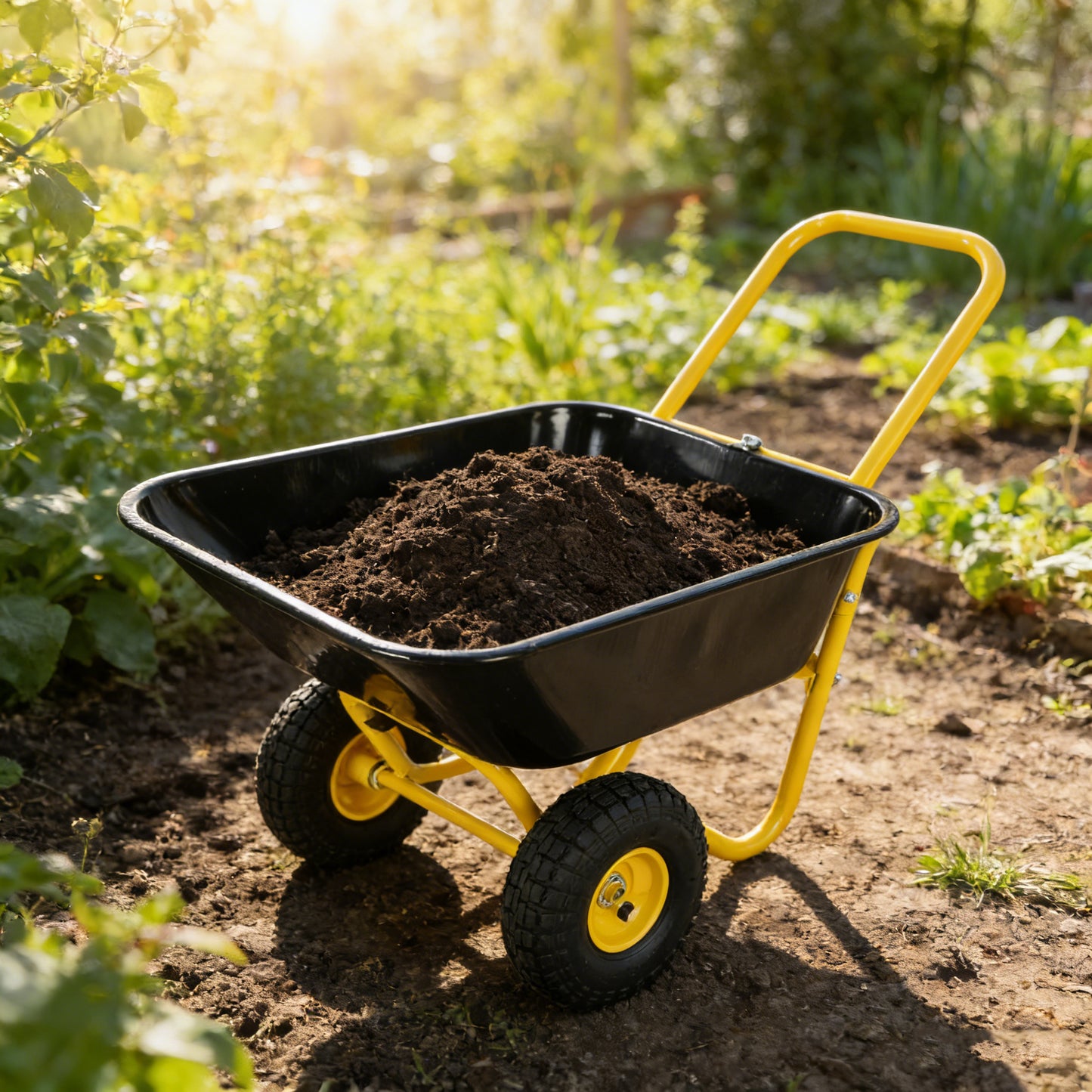 Two-wheeled Barrow, Garden Cart, 10-inch Pneumatic Wheels Yellow Black