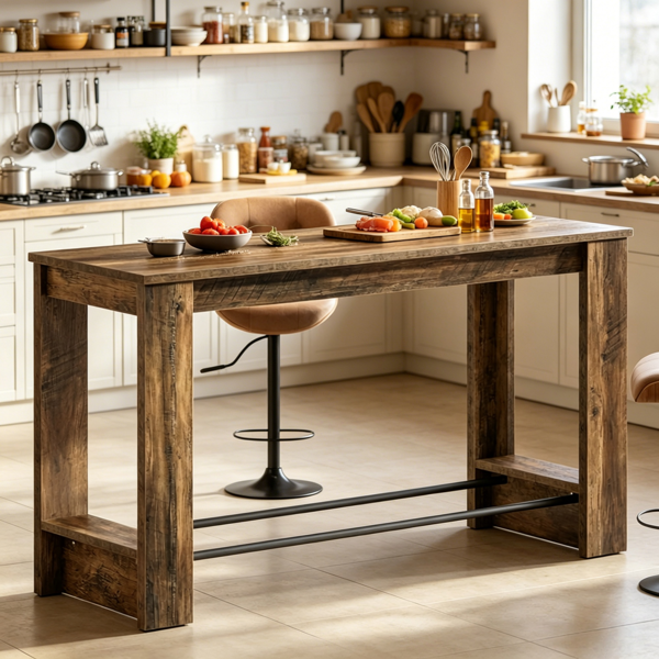 Rustic Industrial Bar Table - 37.4 Inch Height, 63 Inch Length