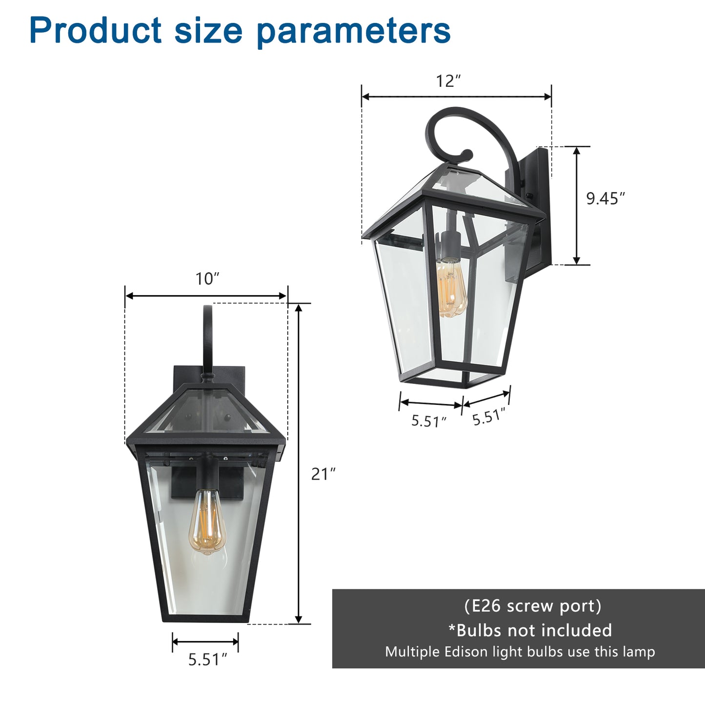 Outdoor Wall Lantern Light - Modern Black Metal Sconce